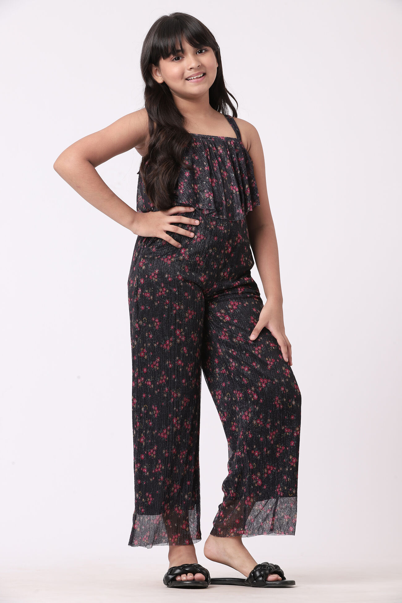 Blue and Pink Floral Straight Jump Suit, Blue, image 2